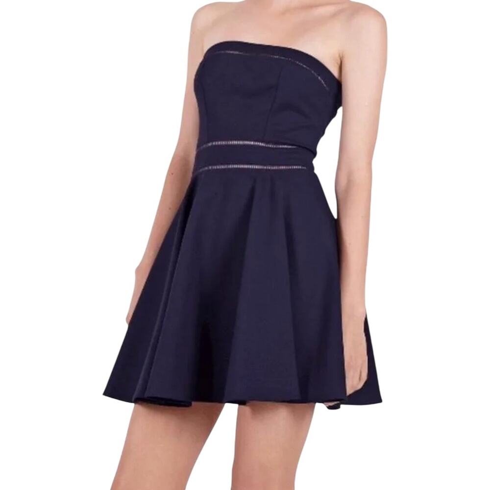 Ba&sh Noah Dress Strapless Mini Fit & Flare Tube Bandeau Pleated Marine Navy 0